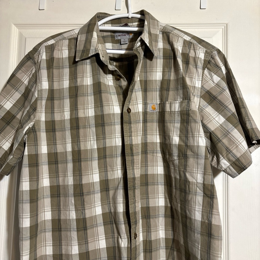 Carhartt Men's Casual Plaid Shirt - Olive and Cream